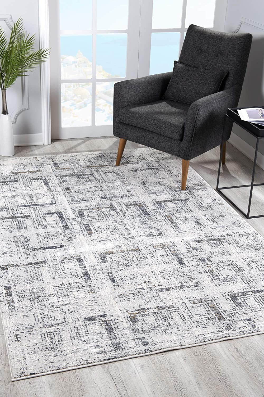 8’ x 11’ Gray and Ivory Abstract Distressed Area Rug