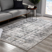 8’ x 11’ Gray and Ivory Abstract Distressed Area Rug