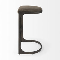 Dark Brown Leather C Shape Metal Bar Stool