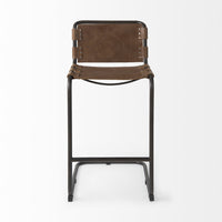 Light Brown Leather Iron Framed Bar Stool