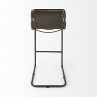 Dark Brown Leather Iron Framed Bar Stool