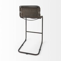 Dark Brown Leather Iron Framed Bar Stool