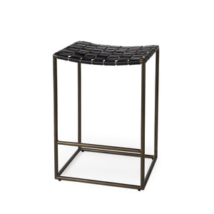 Black Woven Leather Counter Stool