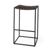 Dark Brown Woven Leather Bar Stool