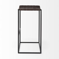 Dark Brown Woven Leather Bar Stool