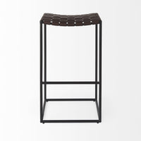 Dark Brown Woven Leather Bar Stool