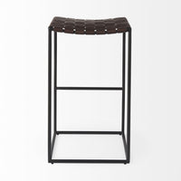 Dark Brown Woven Leather Bar Stool