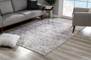 9’ x 12’ Cream and Gray Faded Filigree Area Rug