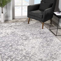 9’ x 12’ Cream and Gray Faded Filigree Area Rug