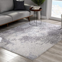 2’ x 4’ Cream and Gray Faded Filigree Area Rug