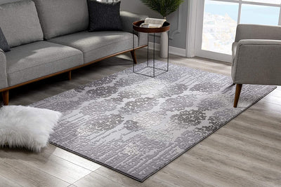 8’ x 11’ Gray Dripping Damask Area Rug