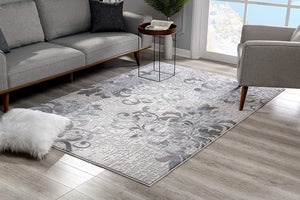 8’ x 11’ Blue and Gray Floral Filigree Area Rug