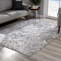 7’ x 10’ Gray Modern Jacobean Floral Area Rug