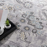 7’ x 10’ Gray Modern Jacobean Floral Area Rug