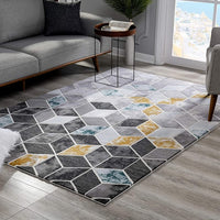 7’ x 10’ Gray and Gold Cubic Block Area Rug