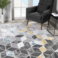 7’ x 10’ Gray and Gold Cubic Block Area Rug