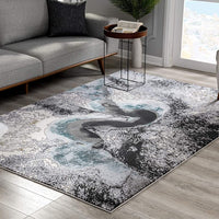 7’ x 10’ Black and Gray Abstract Whirlpool Area Rug