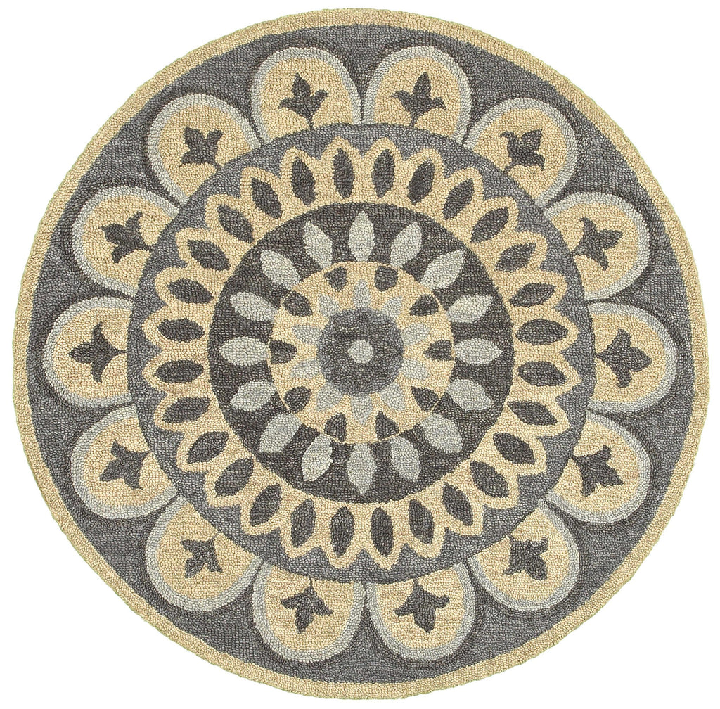 6’ Round Gray Floral Bloom Area Rug