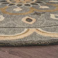 4’ Round Gray and Beige Medallion Area Rug