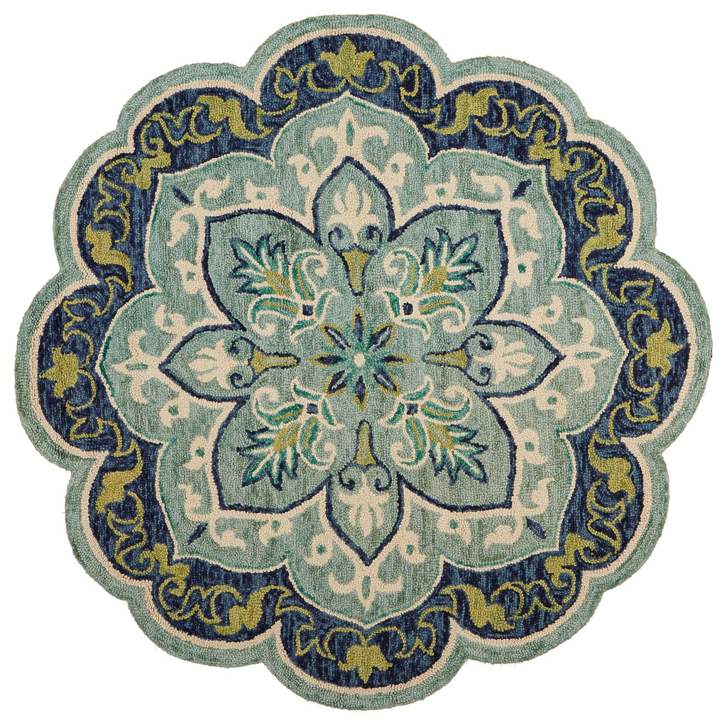 6’ Round Blue Ornate Medallion Area Rug