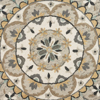 6’ Round Gray and Ivory Floral Bloom Area Rug