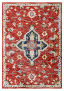 7’ x 9’ Red and Blue Floral Medallion Area Rug