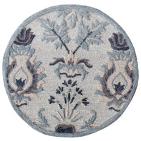 3’ Round Gray Floral Patterns Area Rug