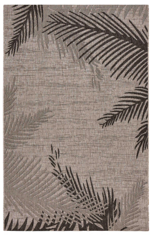 8’ x 9’ Beige Palm Leaves Indoor Outdoor Scatter Rug