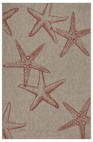 5’ x 7’ Red Starfish Indoor Outdoor Area Rug