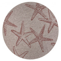 8’ Round Red Starfish Indoor Outdoor Area Rug