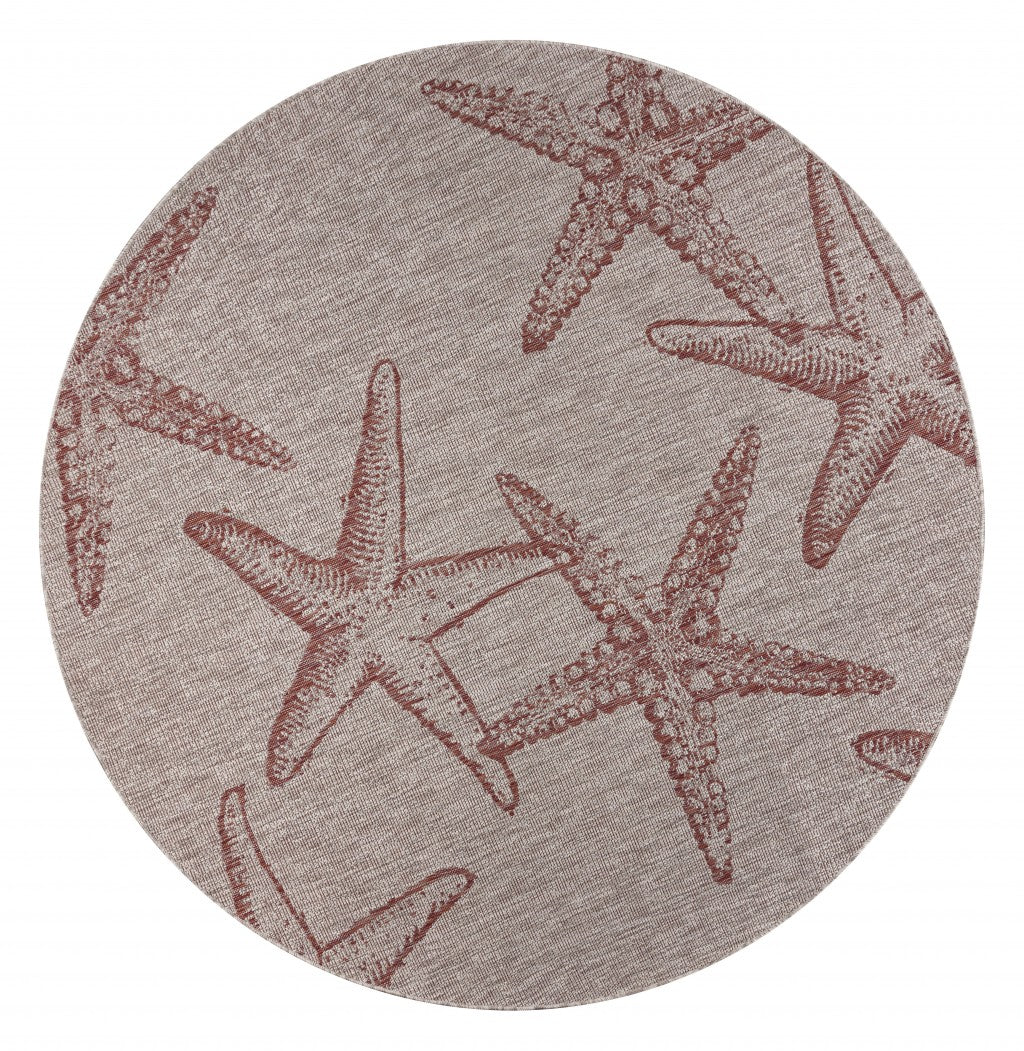 8’ Round Red Starfish Indoor Outdoor Area Rug