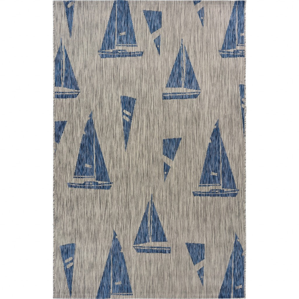 2’ x 3’ Gray Sailboat Indoor Outdoor Scatter Rug