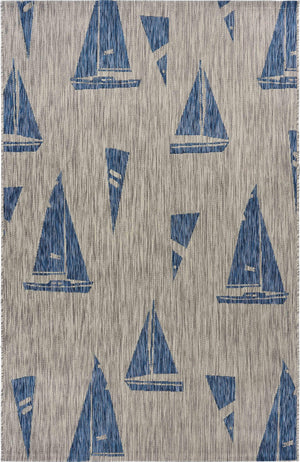 8’ x 10’ Gray Sailboat Indoor Outdoor Area Rug