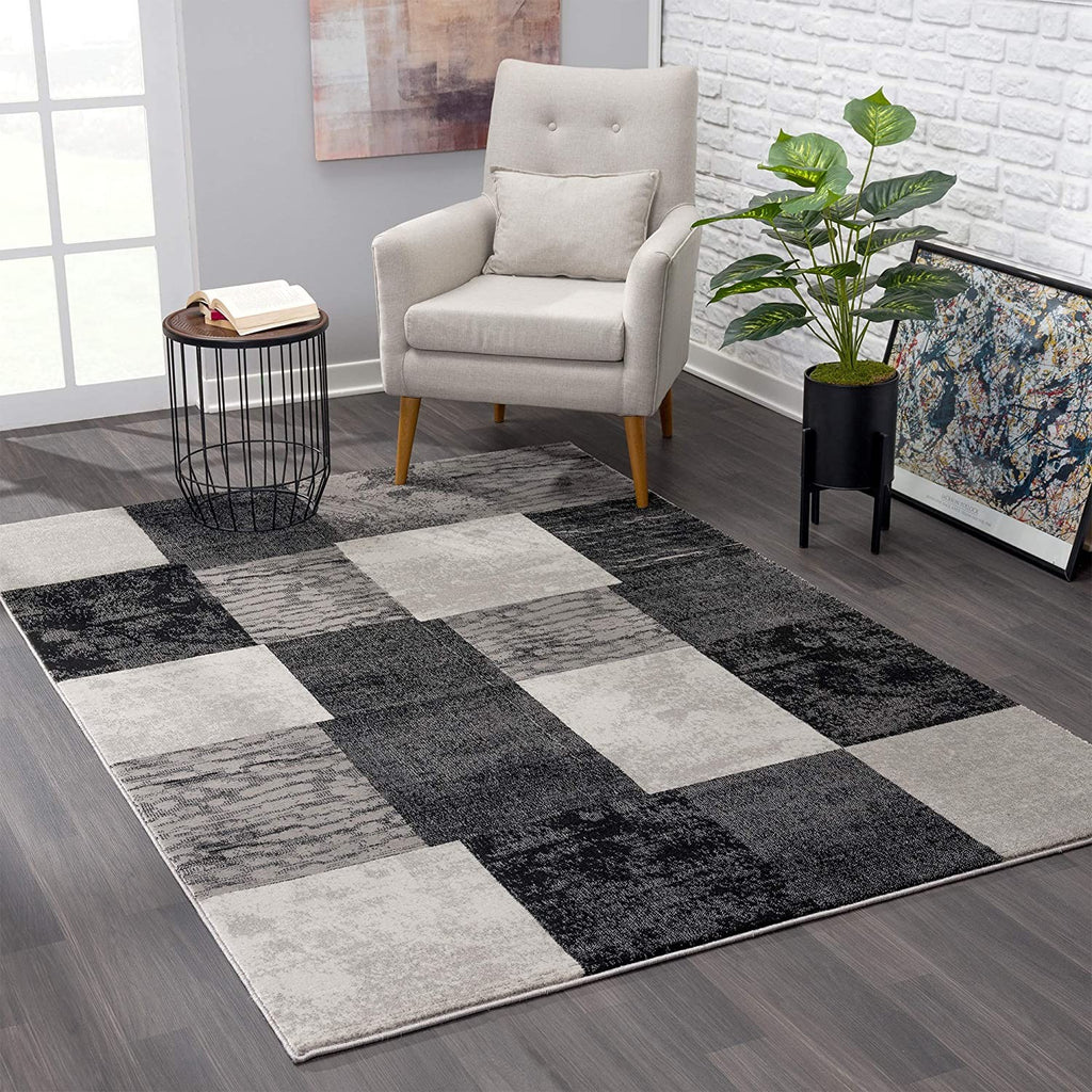 5’ x 8’ Gray Geometric Blocks Area Rug