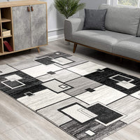 2’ x 4’ Gray Asymmetric Blocks Area Rug