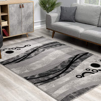 7’ x 9’ Gray and Black Abstract Waves Area Rug