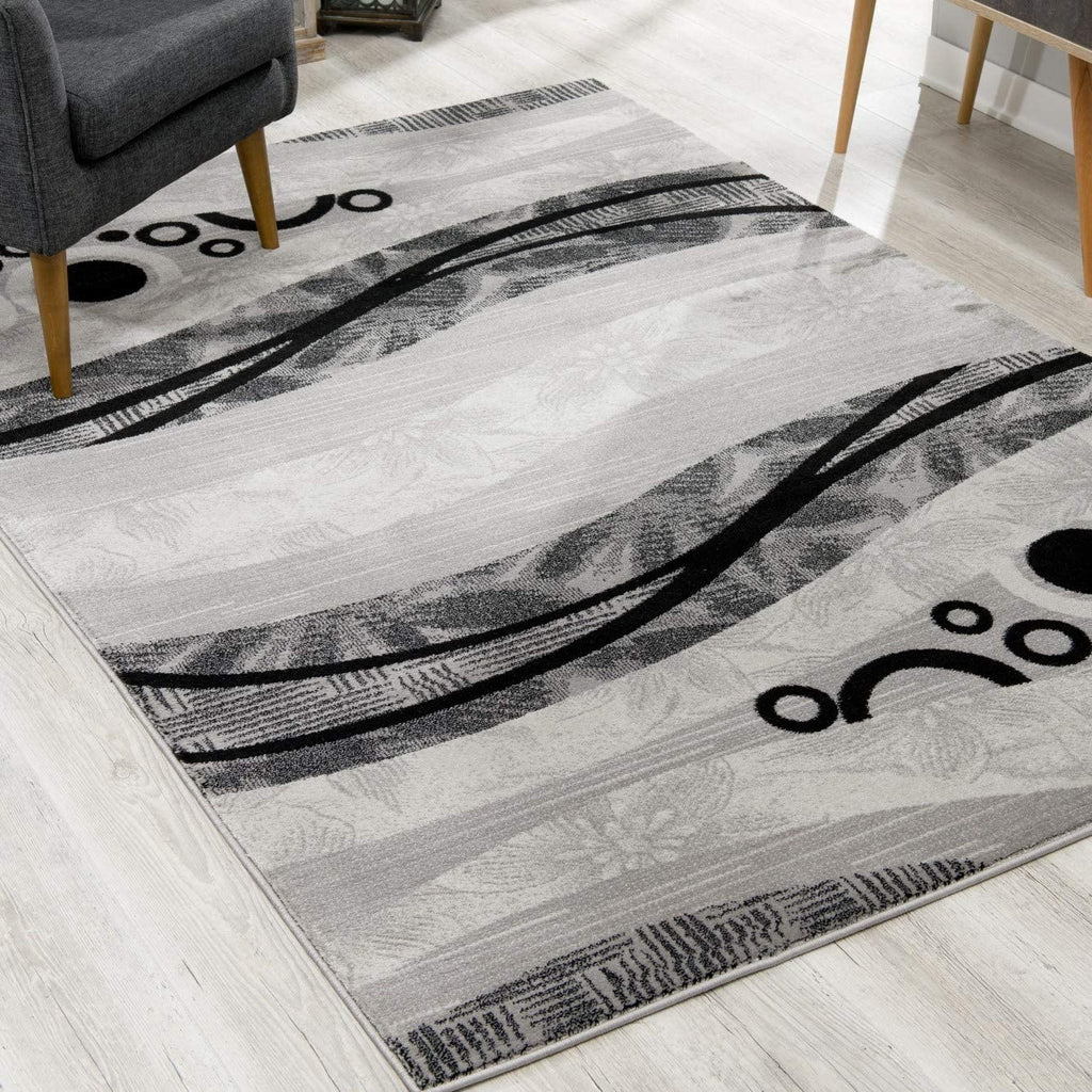 8’ x 11’ Gray and Black Abstract Waves Area Rug