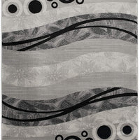 8’ x 11’ Gray and Black Abstract Waves Area Rug