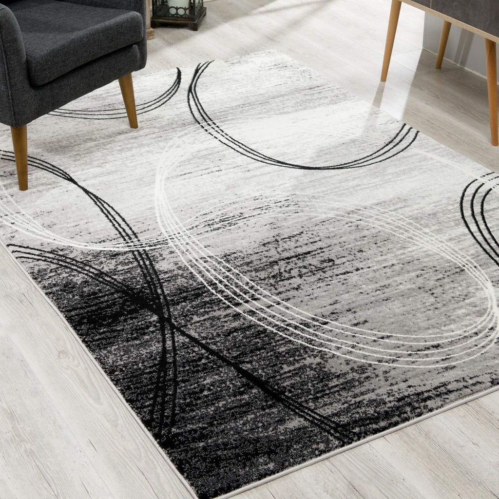 7’ x 9’ Gray Distressed Swirls Area Rug