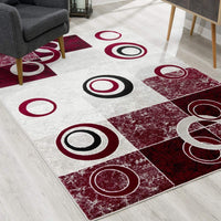 8’ x 11’ Red and White Inverse Circles Area Rug