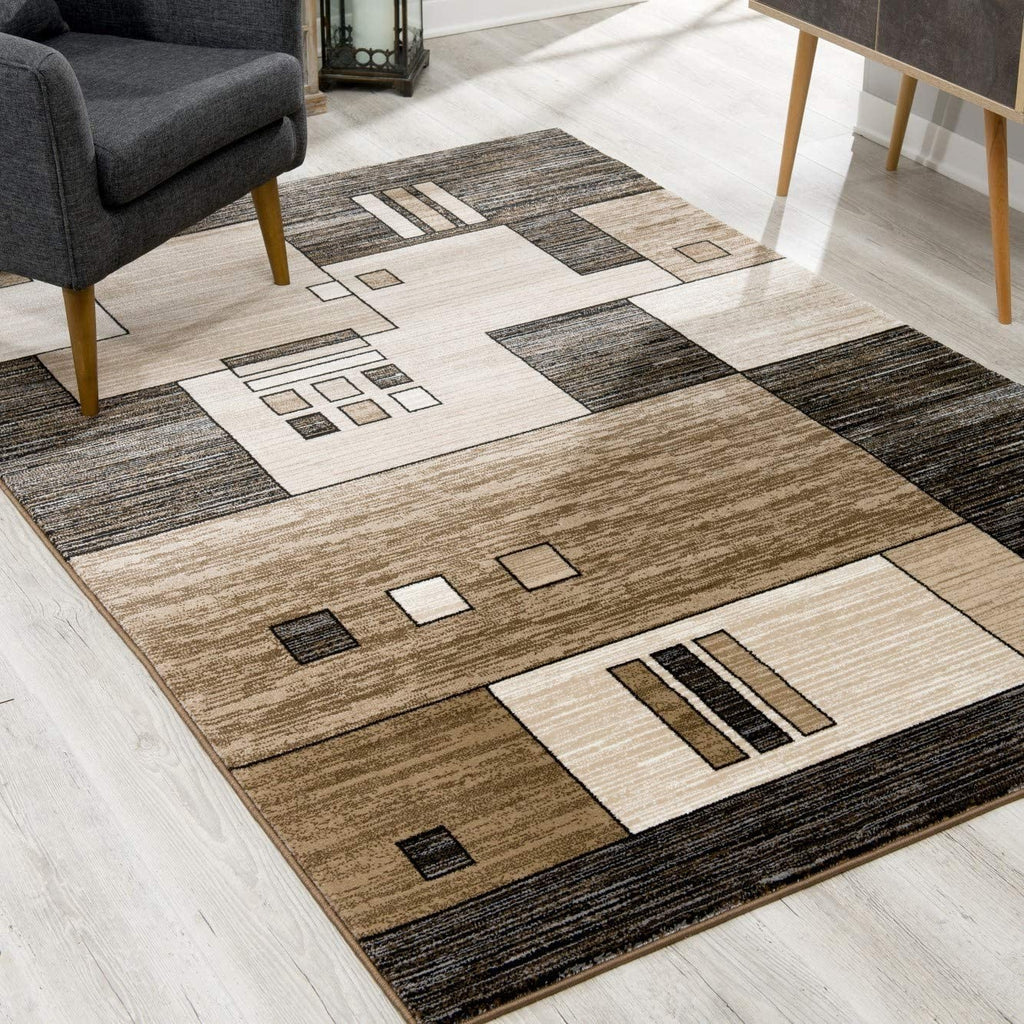 2’ x 4’ Beige and Brown Geometric Area Rug