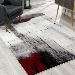 2’ x 4’ Gray and Burgundy Abstract Area Rug