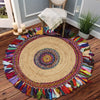 Natural Jute Multicolored Medallion Area Rug with Fringe