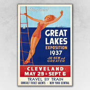 9" x 12" Great Lakes 1937 Vintage Travel Poster Wall Art