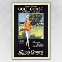 24" x 36" Gulf Coast Golf 1932 Vintage Travel Poster Wall Art