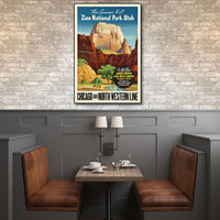 16" x 24" Zion National Utah c1950s Vintage Travel Poster Wall Art