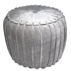 Gray Pleated Velvet Pouf Ottoman