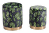 Set of Two Palm Leaf and Rose Gold Storage Ottomans