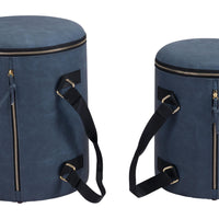 Set of Two Zipper Blue Storage Ottomans