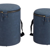 Set of Two Zipper Blue Storage Ottomans